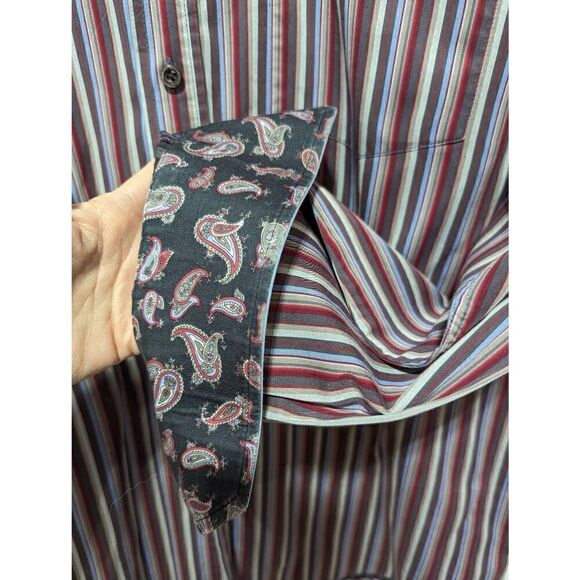 Bugatchi Uomo Mens XL Paisley Striped Button Front Long Sleeve Shirt - Picture 3 of 7